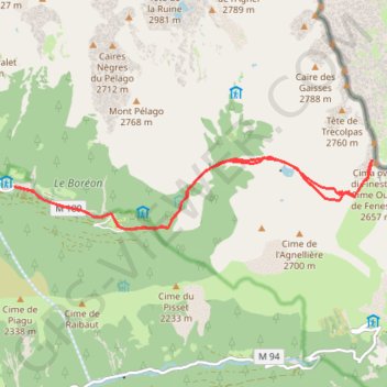 Itinéraire Pas des Ladres et Cime de fenestre (Prevision), distance, dénivelé, altitude, carte, profil, trace GPS