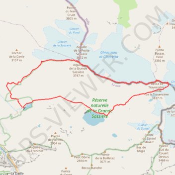 Itinéraire Grande Sassière en traversée E-W depuis le Saut, distance, dénivelé, altitude, carte, profil, trace GPS