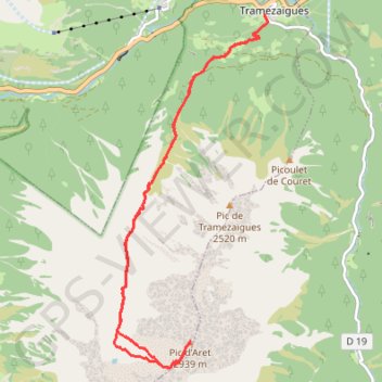 Itinéraire Saint lary Pic d'Aret, distance, dénivelé, altitude, carte, profil, trace GPS