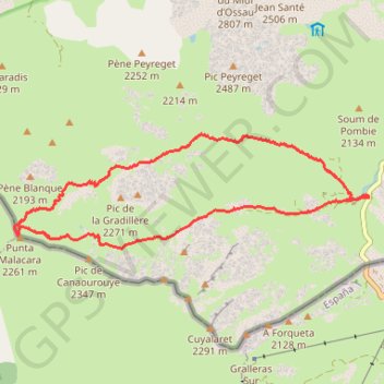 Itinéraire Tour de la Gradillère par le Col d'Anéou, le Col d'Astoun et le Canaourouye, distance, dénivelé, altitude, carte, profil, trace GPS
