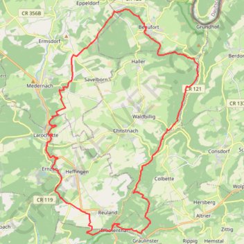 Itinéraire Mullerthal, distance, dénivelé, altitude, carte, profil, trace GPS