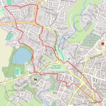 Itinéraire Fougères, distance, dénivelé, altitude, carte, profil, trace GPS