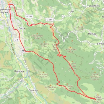 Itinéraire Bagnères-de-Bigorre, distance, dénivelé, altitude, carte, profil, trace GPS