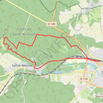 Itinéraire Dourdan clocher Sainte Mesme, distance, dénivelé, altitude, carte, profil, trace GPS