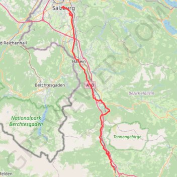 Itinéraire Camping Vierthaler Judendherbergswerk Salzbourg, distance, dénivelé, altitude, carte, profil, trace GPS