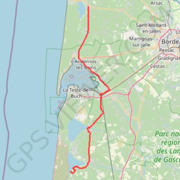Itinéraire Lacanau à sainte Eulalie plage, distance, dénivelé, altitude, carte, profil, trace GPS