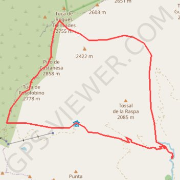 Itinéraire Tuca de Castanesa depuis la piste de Fontjanina, distance, dénivelé, altitude, carte, profil, trace GPS