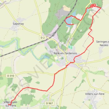 Itinéraire Rando de Villeneuve sur fere a fere en tardenois, distance, dénivelé, altitude, carte, profil, trace GPS