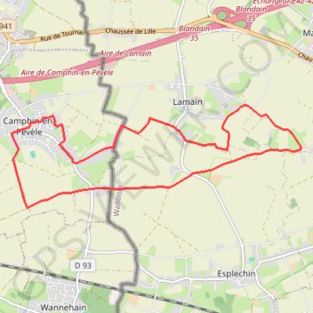 Itinéraire Camphin-en-Pévèle via l'emetteur de la Pannerie, distance, dénivelé, altitude, carte, profil, trace GPS
