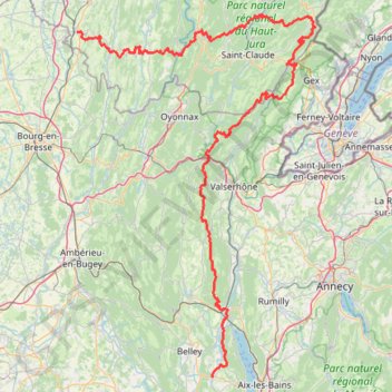 Itinéraire Le GR9 entre Saint Amour (Jura) et Yenne (Savoie), distance, dénivelé, altitude, carte, profil, trace GPS