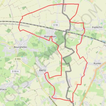 Itinéraire Wannehain Bachy Rumes Esplechin, distance, dénivelé, altitude, carte, profil, trace GPS