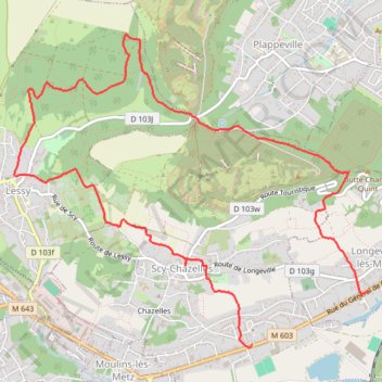 Itinéraire Longeville-lès-Metz - Col-de-Lessy - Scy-Chazelles-Bas, distance, dénivelé, altitude, carte, profil, trace GPS