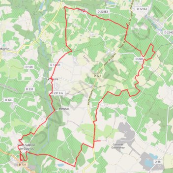 Itinéraire St Sulpice vers Bas Pays 33 kms, distance, dénivelé, altitude, carte, profil, trace GPS