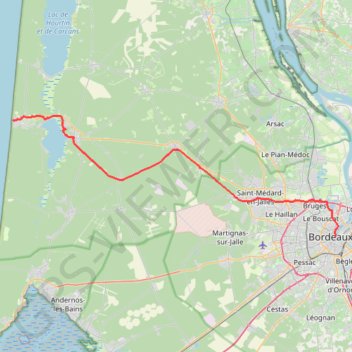 Itinéraire Bordeaux - Lacanau, distance, dénivelé, altitude, carte, profil, trace GPS