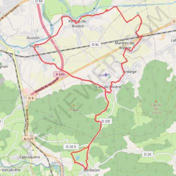 Itinéraire La plaine de Rivière - Barbazan, distance, dénivelé, altitude, carte, profil, trace GPS