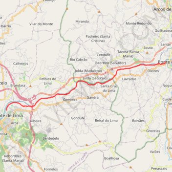 Itinéraire Aller simple de 16km de Ponte da Barca à Ponte de Lima (Portugal), distance, dénivelé, altitude, carte, profil, trace GPS