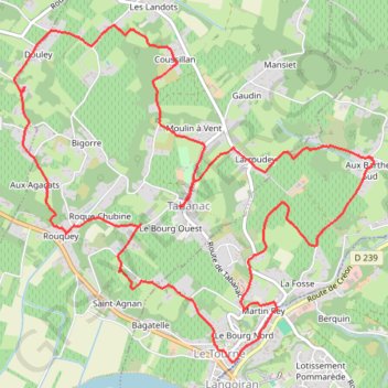 Itinéraire Tabanac par Chemin Faisant, distance, dénivelé, altitude, carte, profil, trace GPS