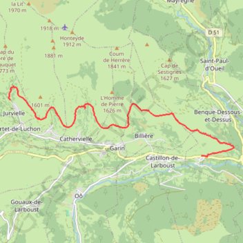 Itinéraire Traversée de Jurvielle à St Aventin, distance, dénivelé, altitude, carte, profil, trace GPS