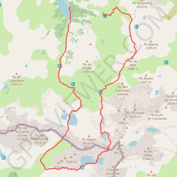 Itinéraire Fontargente-Joclar-Crête des Isards, distance, dénivelé, altitude, carte, profil, trace GPS
