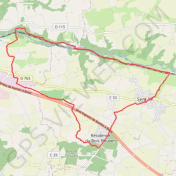Itinéraire Saint-Yvi, distance, dénivelé, altitude, carte, profil, trace GPS