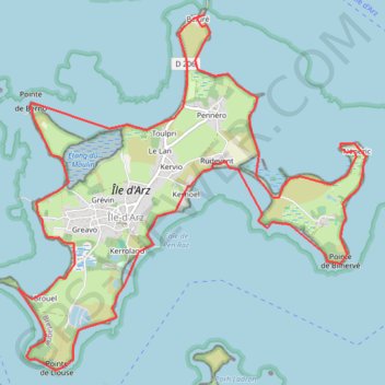 Itinéraire Ile d'arz, distance, dénivelé, altitude, carte, profil, trace GPS