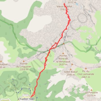 Itinéraire Vieux Chaillol, Versant sud (Ecrins), distance, dénivelé, altitude, carte, profil, trace GPS