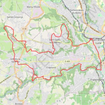 Itinéraire Les ruisseaux cachés de Tassin-la-Demi-Lune, distance, dénivelé, altitude, carte, profil, trace GPS