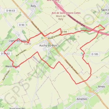 Itinéraire Autour de Auchy-au-Bois, distance, dénivelé, altitude, carte, profil, trace GPS