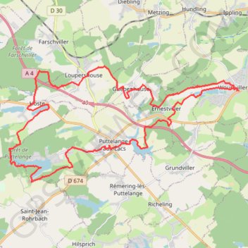 Itinéraire Porcinet - Woustviller, distance, dénivelé, altitude, carte, profil, trace GPS