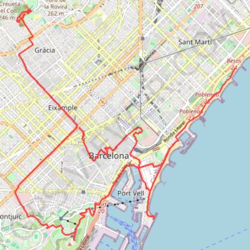 Itinéraire visite de la ville de barcelone en 1 journée, distance, dénivelé, altitude, carte, profil, trace GPS