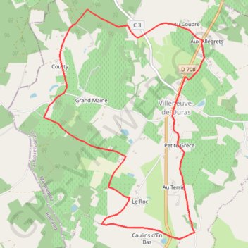 Itinéraire Villeneuve-de-Duras, à l'orée de la Gironde - Pays du Dropt, distance, dénivelé, altitude, carte, profil, trace GPS