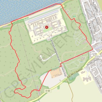 Itinéraire Circuit de l'Hôpital maritime - Zuydcoote, distance, dénivelé, altitude, carte, profil, trace GPS