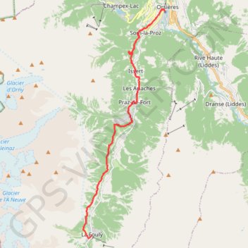 Itinéraire La Fouly - Orsières, distance, dénivelé, altitude, carte, profil, trace GPS