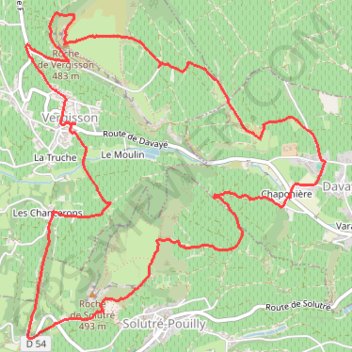 Itinéraire Roches de Vergisson et Solutré (71), distance, dénivelé, altitude, carte, profil, trace GPS