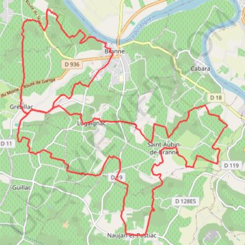 Itinéraire Grézillac - Naujean - Branne, distance, dénivelé, altitude, carte, profil, trace GPS