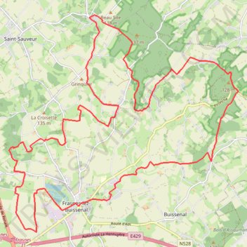Itinéraire Boucle VTT à travers bois & campagne depuis Frasnes-lez-Buissenal, distance, dénivelé, altitude, carte, profil, trace GPS