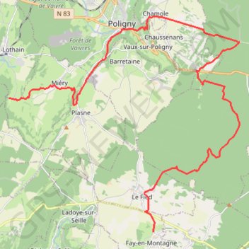 Itinéraire Fay-en-Montagne - Saint-Lothain via Les Poligny, distance, dénivelé, altitude, carte, profil, trace GPS