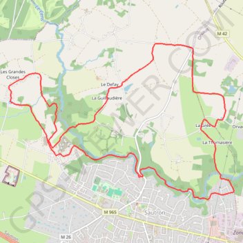Itinéraire Vallée du Cens à Sautron, distance, dénivelé, altitude, carte, profil, trace GPS