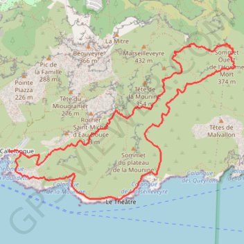 Itinéraire Le Sommet Ouest de l'Homme Mort depuis Callelongue, distance, dénivelé, altitude, carte, profil, trace GPS