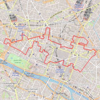 Itinéraire Paris - Les passages couverts, distance, dénivelé, altitude, carte, profil, trace GPS