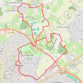 Itinéraire Coulaines, les chemins creux, distance, dénivelé, altitude, carte, profil, trace GPS