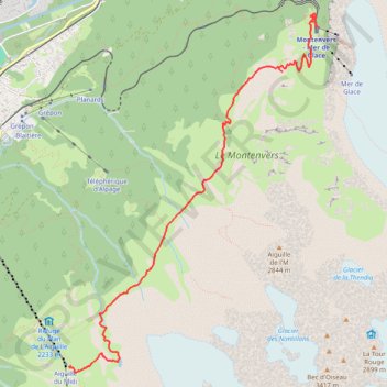 Itinéraire Plan de l'Aiguille - Montenvers, distance, dénivelé, altitude, carte, profil, trace GPS
