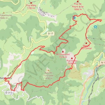 Itinéraire Le Téton de Vénus - Mandailles-Saint-Julien, distance, dénivelé, altitude, carte, profil, trace GPS