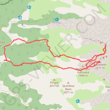 Itinéraire Anzotiello y Gorreta de los Gabachos Norte depuis las Eras (crampons), distance, dénivelé, altitude, carte, profil, trace GPS