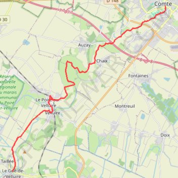 Itinéraire De Fontenay-Le-Comte au Gué de Velluire, distance, dénivelé, altitude, carte, profil, trace GPS