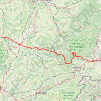 Itinéraire Chaumont à Mulhouse (par planche de belles filles), distance, dénivelé, altitude, carte, profil, trace GPS