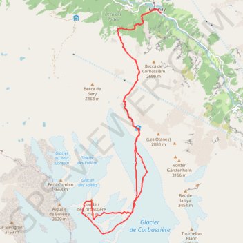 Itinéraire Combin de Corbassière, distance, dénivelé, altitude, carte, profil, trace GPS