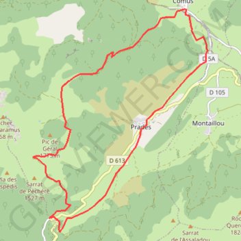 Itinéraire Comus Prades col de la gardie, distance, dénivelé, altitude, carte, profil, trace GPS