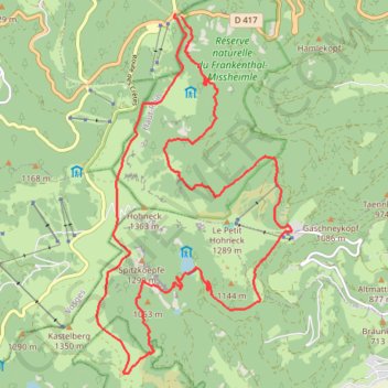 Itinéraire Sentier des Roches : tour complet (Schlucht / Gaschney / Kastelberg), distance, dénivelé, altitude, carte, profil, trace GPS