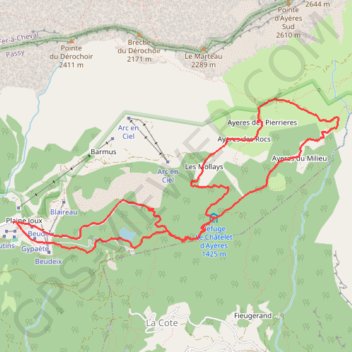 Itinéraire Les Ayères, distance, dénivelé, altitude, carte, profil, trace GPS